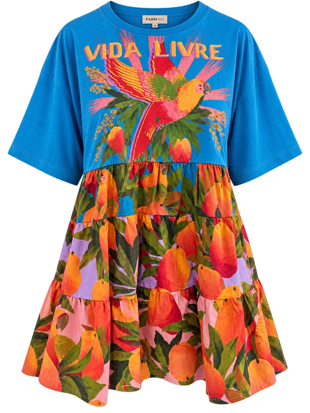 Farm Rio Kids 'Vida Livre' Blue Tropical Parrot Tiered Top NWOT